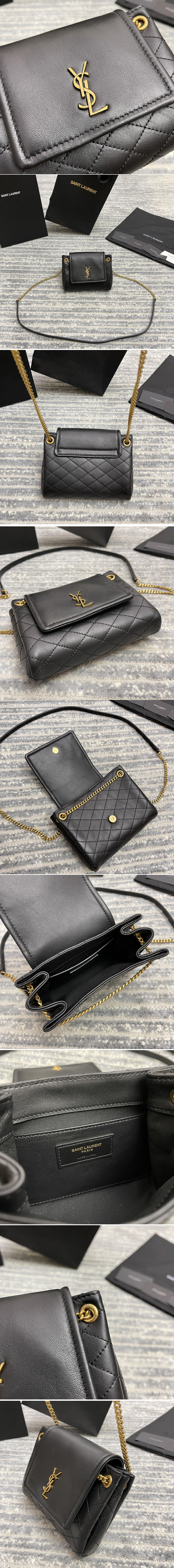 Replica Saint Laurent 672738 YSL MONOGRAM MINI NOLITA bag IN Black LAMÉ LEATHER