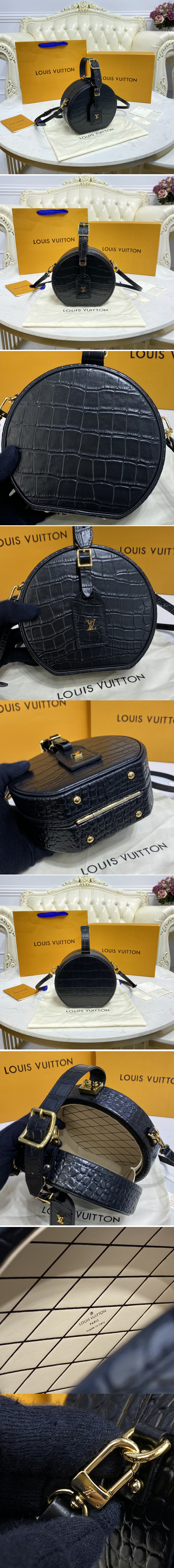 Replica Louis Vuitton N95562 LV petite boite chapeau Bag in Black Matte Alligator leather