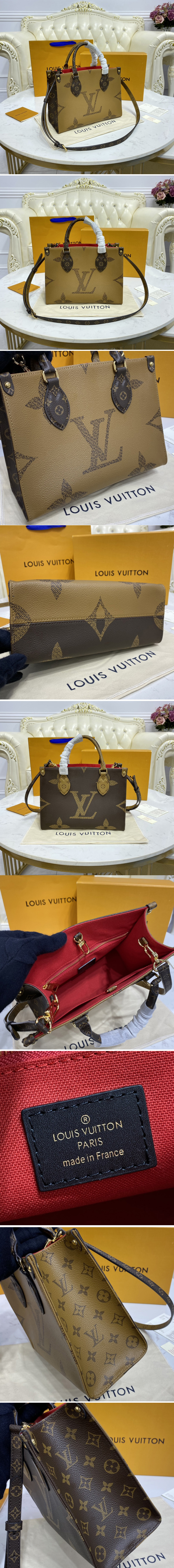 Replica Louis Vuitton M45653 LV Onthego PM tote bag in Monogram and Monogram Reverse coated canvas