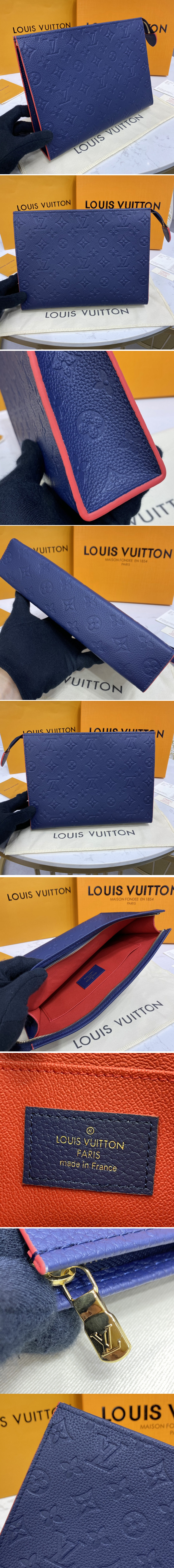 Replica Louis Vuitton M45665 LV Poche Toilette 26 in Navy Blue/Red Monogram Empreinte leather