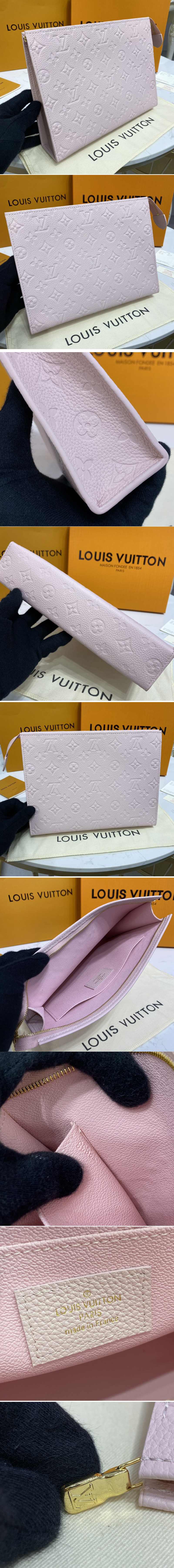 Replica Louis Vuitton M45666 LV Poche Toilette 26 in Pink Monogram Empreinte leather