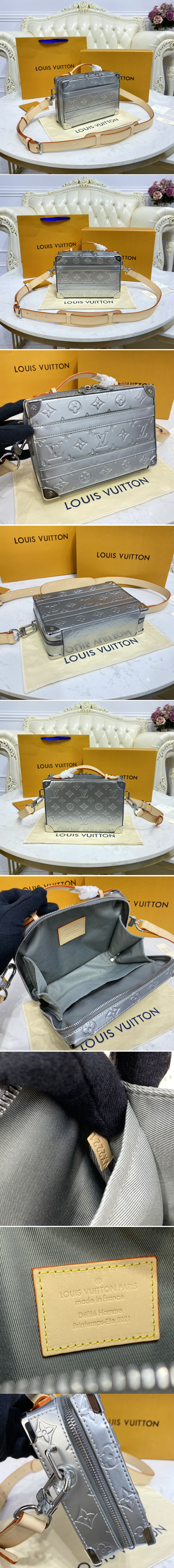 Replica Louis Vuitton M45785 LV Handle Trunk bag in Silver Monogram vernis