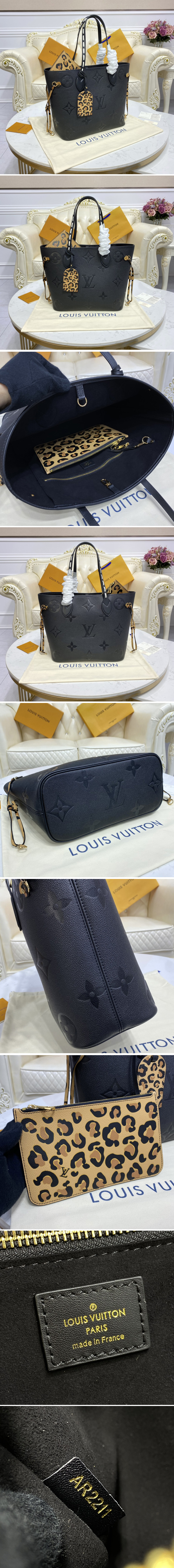 Replica Louis Vuitton M45856 LV Neverfull MM tote Bag in Black Monogram Empreinte leather