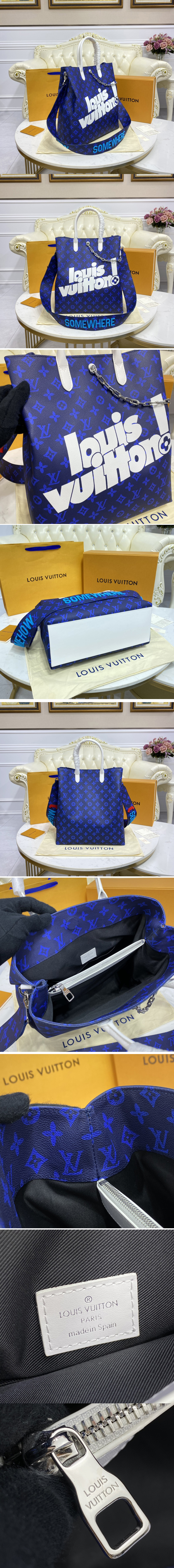 Replica Louis Vuitton M46112 LV Carry it Bag in Blue Monogram Reverse Canvas