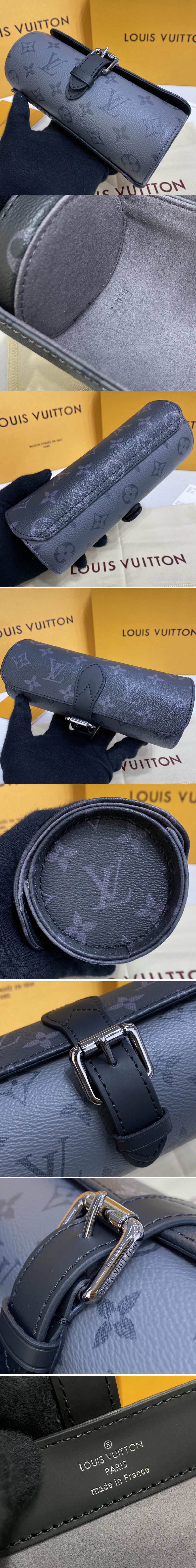 Replica Louis Vuitton M43385 LV 3 Watch Case in Monogram Eclipse Canvas