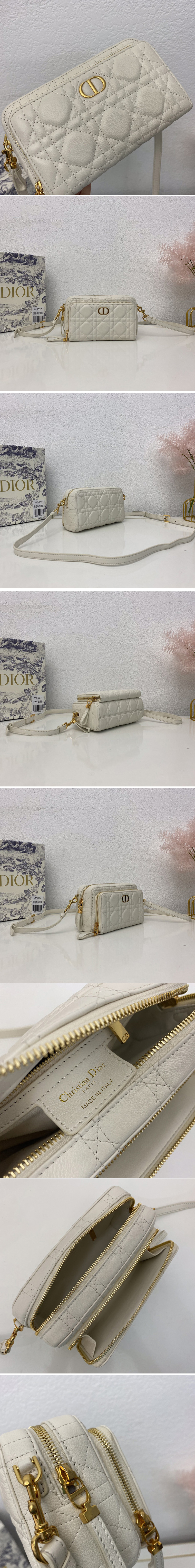 Replica Christian Dior S5037 Dior Caro double pouch in White Supple Cannage Calfskin