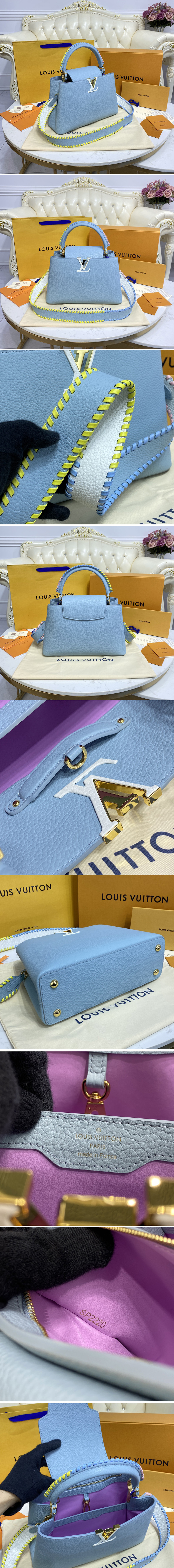 Replica Louis Vuitton M57672 LV Capucines MM handbag in Blue Taurillon leather