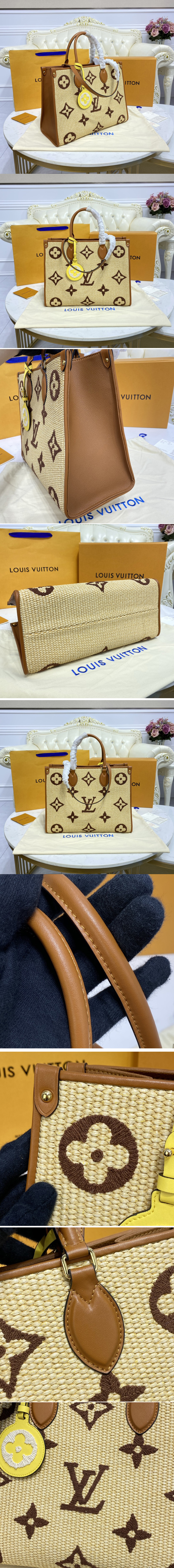 Replica Louis Vuitton M57707 LV OnTheGo MM tote bag in Tan Monogram Raffia