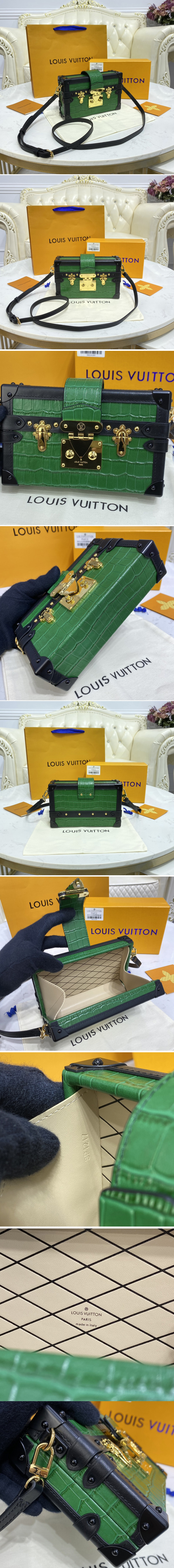 Replica Louis Vuitton N93145 LV Petite Malle handbag in Green Brilliant Alligator leather