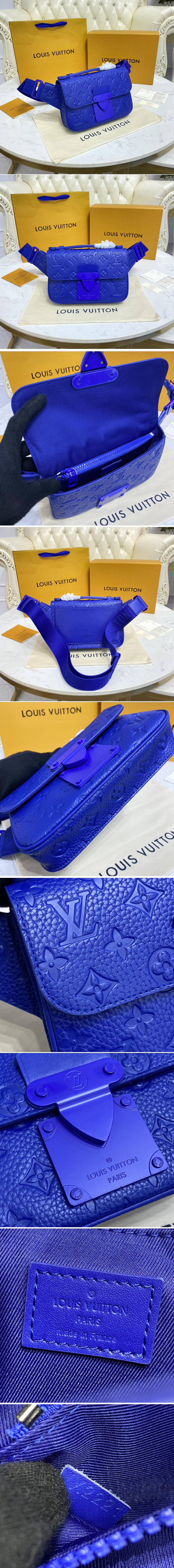 Replica Louis Vuitton M58487 LV S Lock Sling Bag in Blue Monogram-embossed Taurillon leather