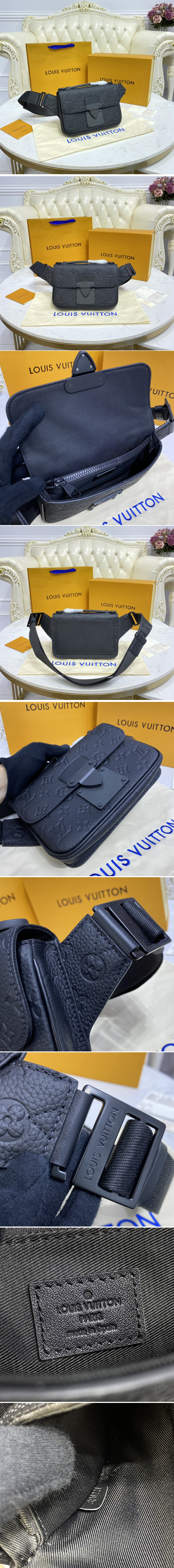 Replica Louis Vuitton M58487 LV S Lock Sling Bag in Monogram-embossed black Taurillon leather