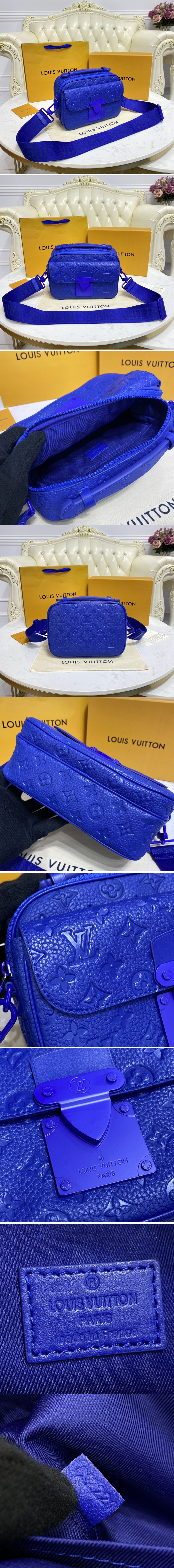 Replica Louis Vuitton M58488 LV S Lock Messenger Bag in Blue Monogram-embossed Taurillon leather