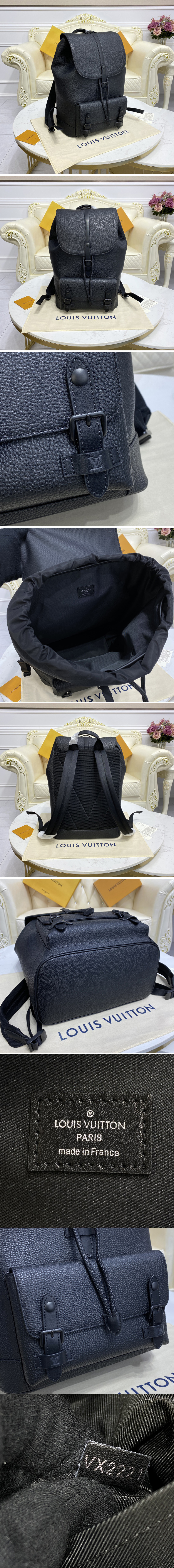 Replica Louis Vuitton M58644 LV Christopher Slim backpack in Black Taurillon leather