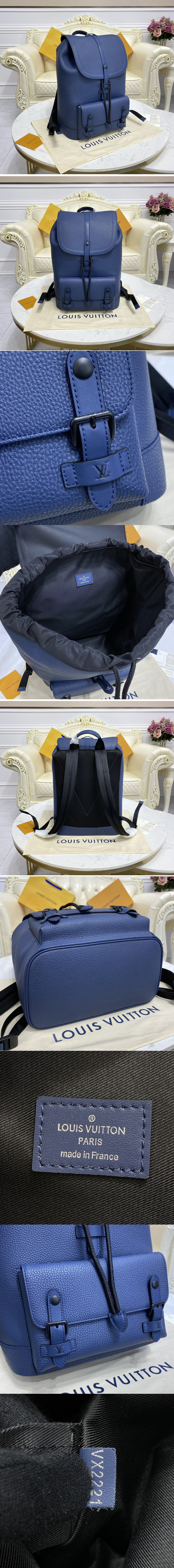 Replica Louis Vuitton M58644 LV Christopher Slim backpack in Blue Taurillon leather