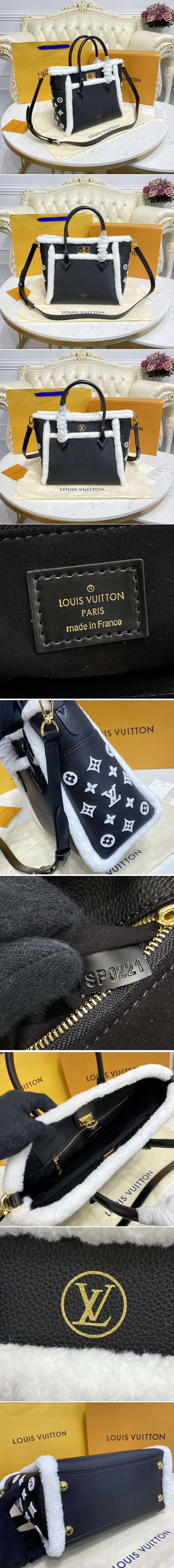 Replica Louis Vuitton M58908 LV On My Side MM handbag in Black Shearling and grained calf leather