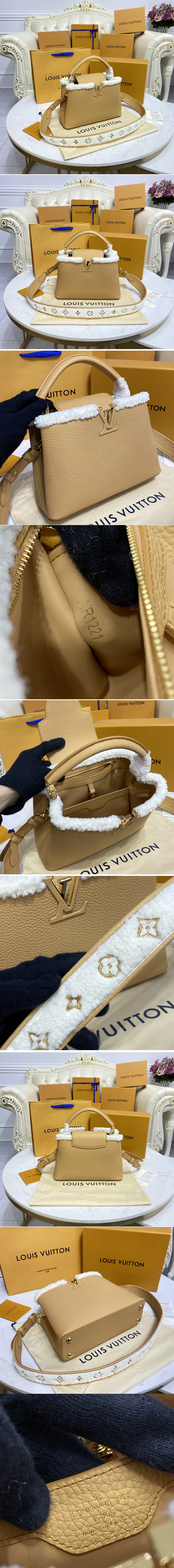 Replica Louis Vuitton M59073 LV Capucines MM handbag in Brown Taurillon leather and shearling