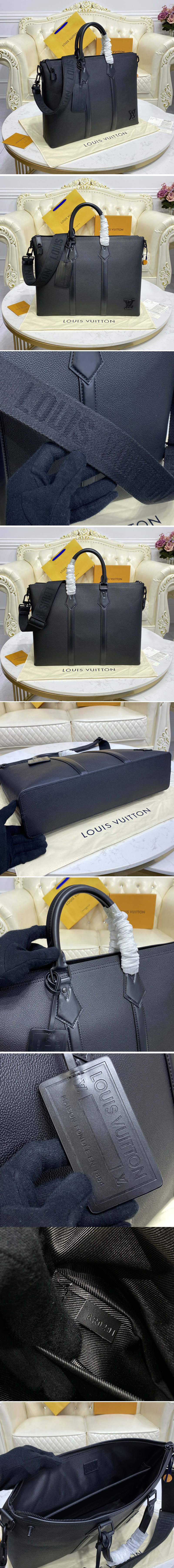 Replica Louis Vuitton M59158 LV Lock It Tote bag in Black grained calf leather