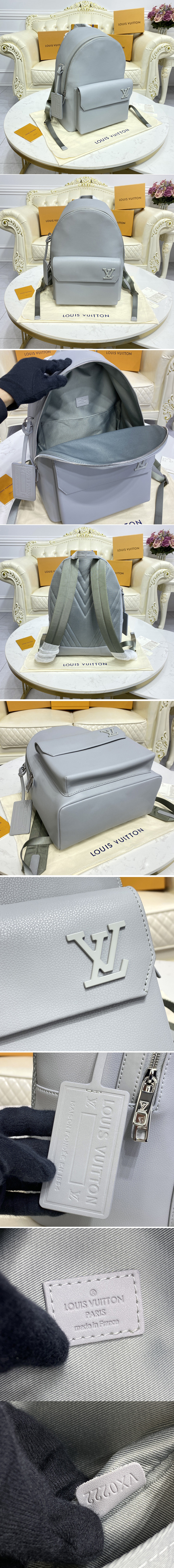 Replica Louis Vuitton M59325 LV Aerogram Backpack in Gray Aerogram cowhide leather