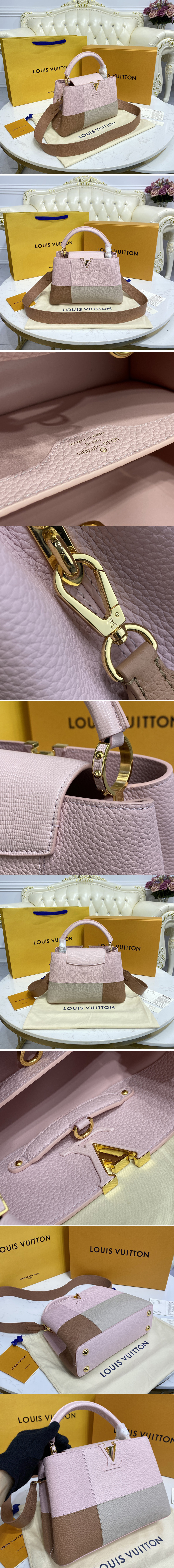 Replica Louis Vuitton M59269 LV Capucines BB handbag in Pink/Brown/Gray Taurillon leather