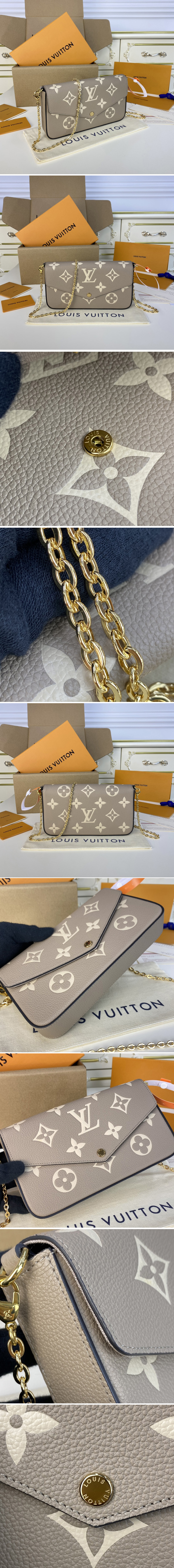 Replica Louis Vuitton M69977 LV Félicie Pochette Bag in Tourterelle Gray/Cream Monogram Empreinte leather