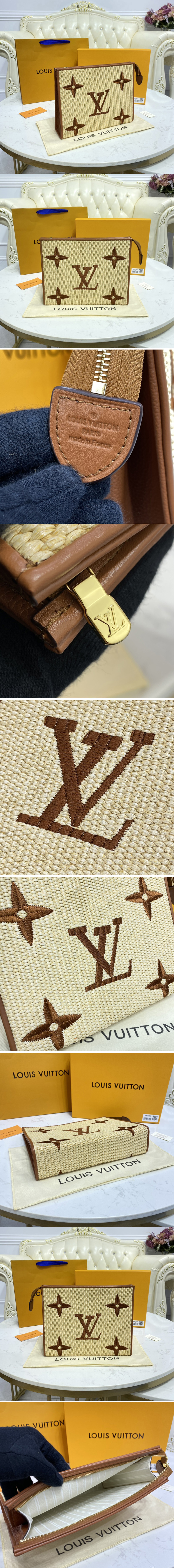 Replica Louis Vuitton M80351 LV Pochette Voyage MM in Brown Monogram Raffia