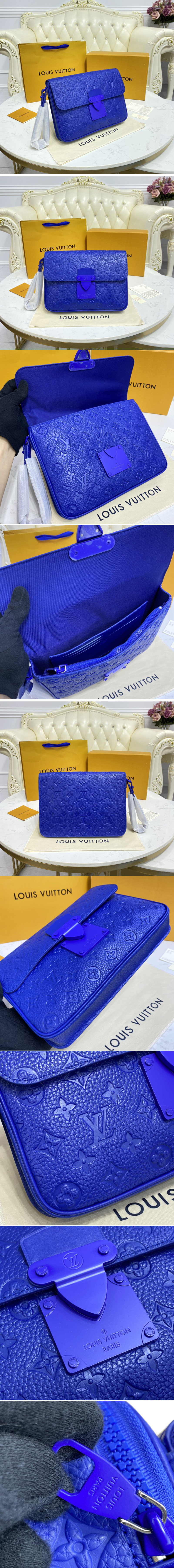 Replica Louis Vuitton M80582 LV S Lock A4 Pouch Bag in Blue Monogram-embossed Taurillon cowhide leather