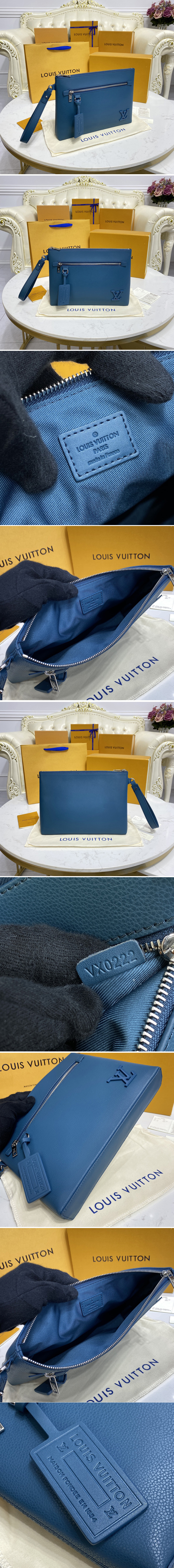 Replica Louis Vuitton M81029 LV Pochette iPad Pouch in Blue Aerogram cowhide leather