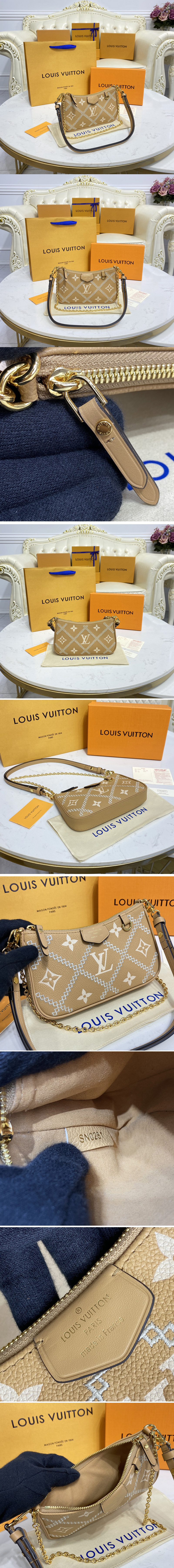 Replica Louis Vuitton M81137 LV Easy Pouch On Strap bag in Beige/Brown Monogram Empreinte leather