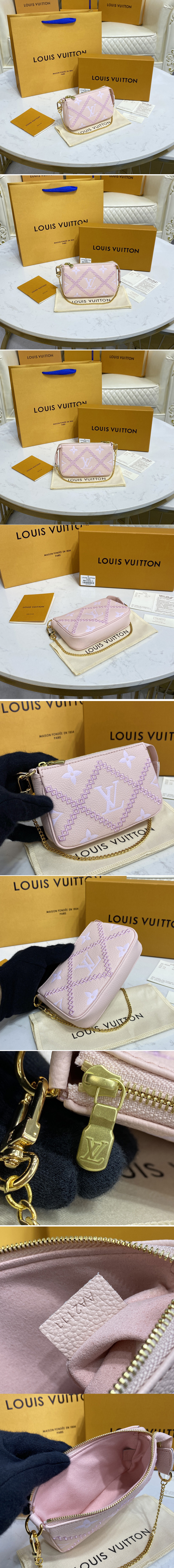 Replica Louis Vuitton M81140 LV Mini Pochette Accessoires in Pink Monogram Empreinte Leather