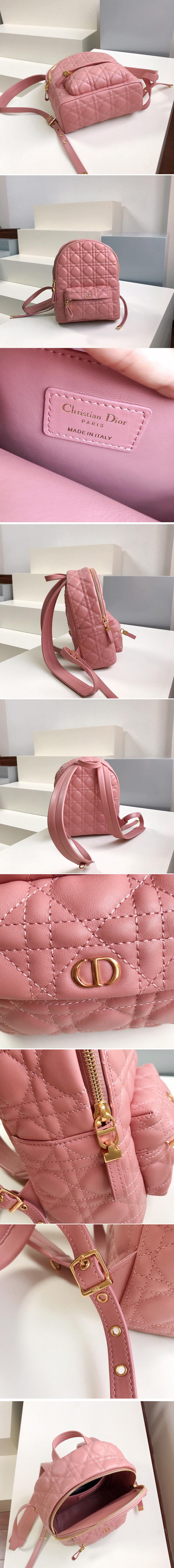 Replica Christian Dior M9221 Small Dior Backpack in Pink Cannage Lambskin