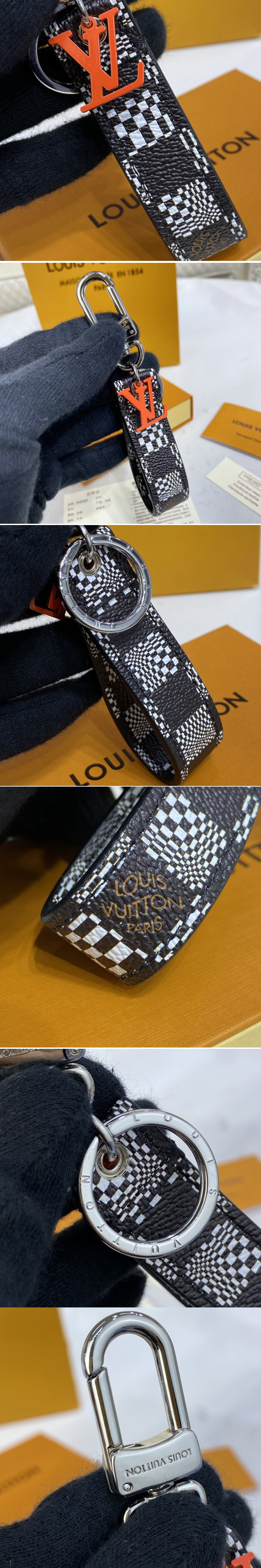 Replica Louis Vuitton MP2923 LV Anagram Distorted Damier bag charm and key holder