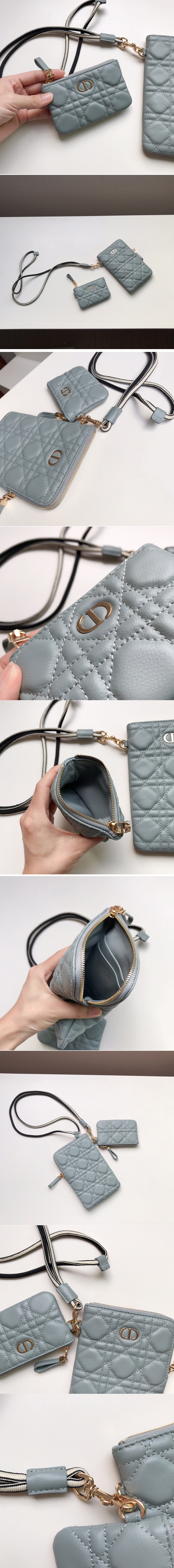 Replica Christian Dior S5036 Dior Caro Multifunctional Pouch in Light Blue Supple Cannage Calfskin