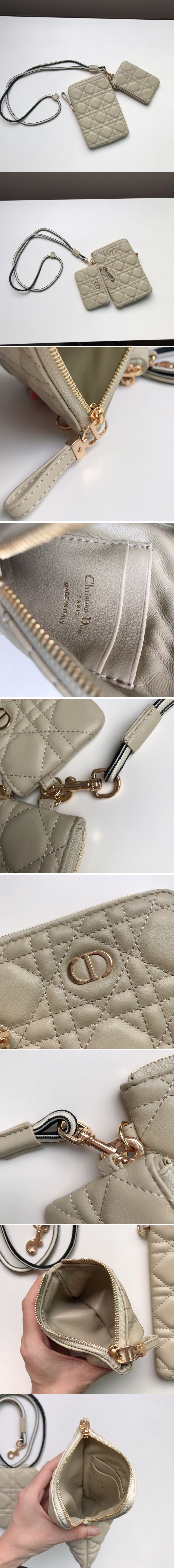 Replica Christian Dior S5036 Dior Caro Multifunctional Pouch in Apricot Supple Cannage Calfskin