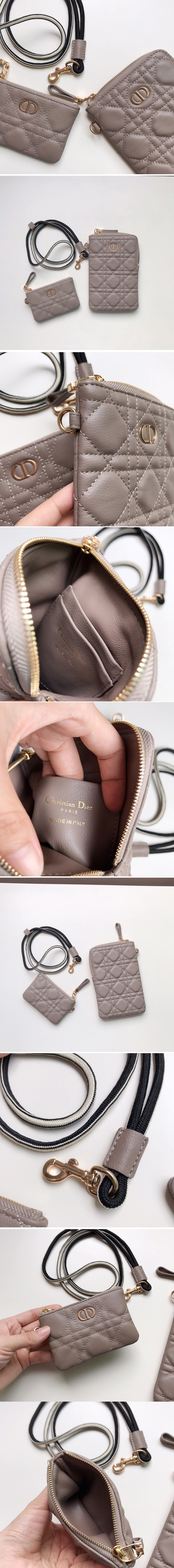 Replica Christian Dior S5036 Dior Caro Multifunctional Pouch in Grey Supple Cannage Calfskin