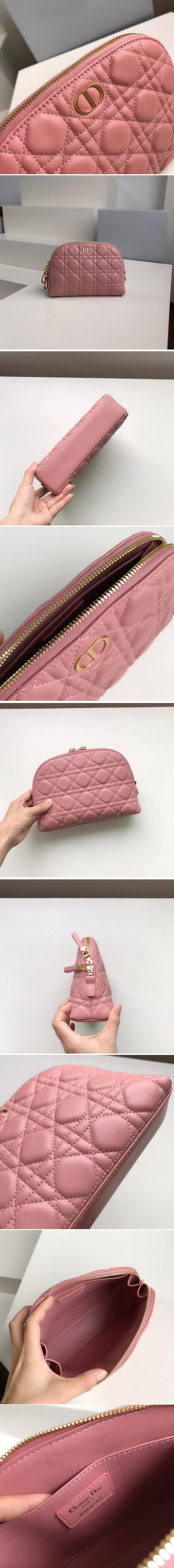 Replica Christian Dior S5047 Dior Caro Beauty Pouch in Pink Supple Cannage Calfskin