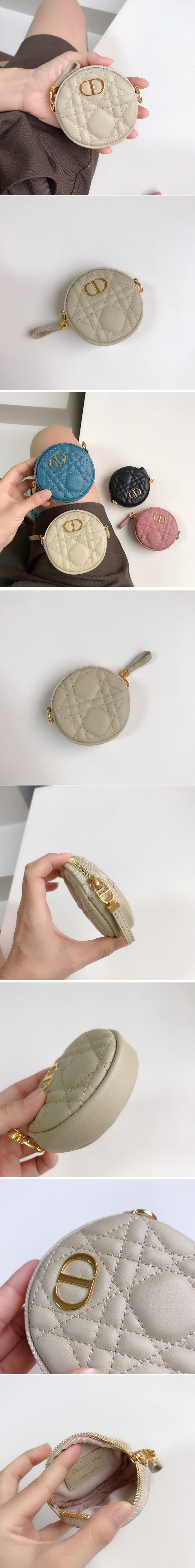 Replica Christian Dior S5088 Mini Dior Caro round pouch in Apricot Cannage Lambskin