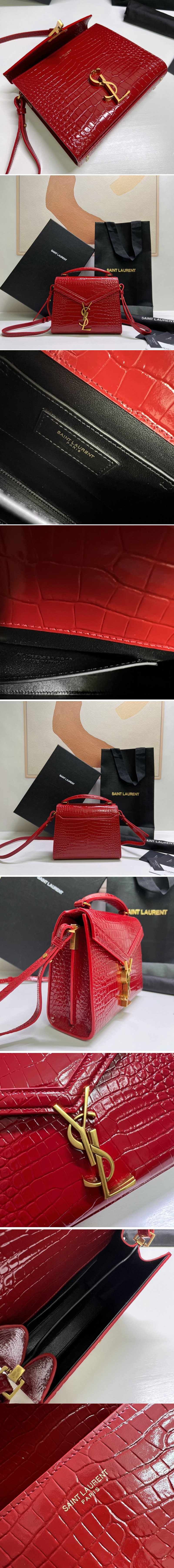 Replica Saint Laurent 623930 YSL CASSANDRA MINI TOP HANDLE BAG IN Red CROCODILE-EMBOSSED LEATHER