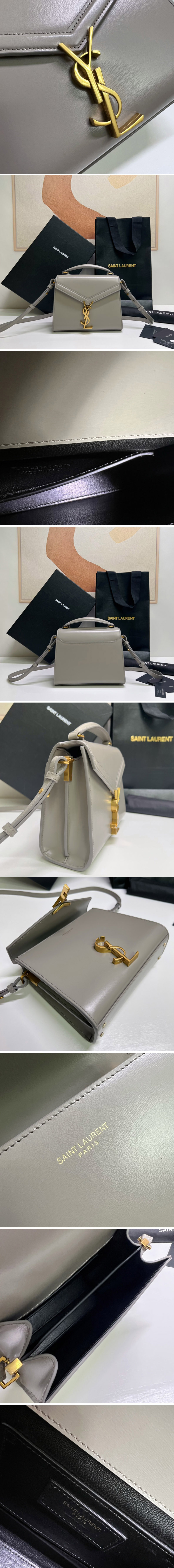 Replica Saint Laurent 623930 YSL CASSANDRA MINI TOP HANDLE BAG IN Gray GRAIN DE POUDRE EMBOSSED LEATHER