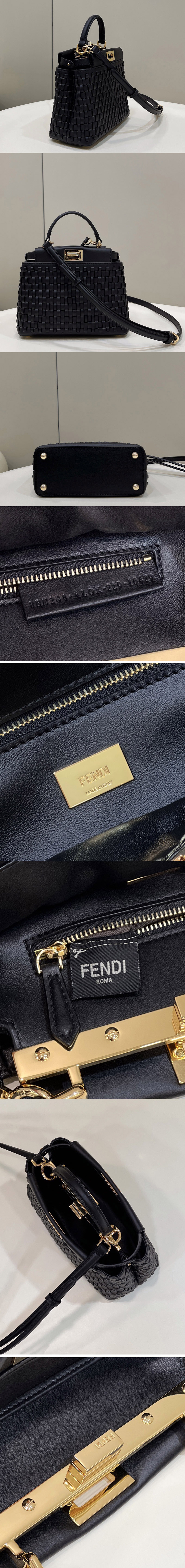 Replica Fendi 8BN244 Peekaboo Mini Bag in Black braided leather