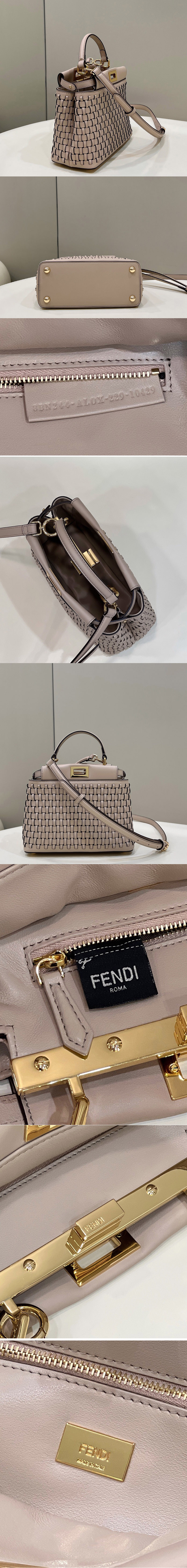 Replica Fendi 8BN244 Peekaboo Mini Bag in Beige braided leather