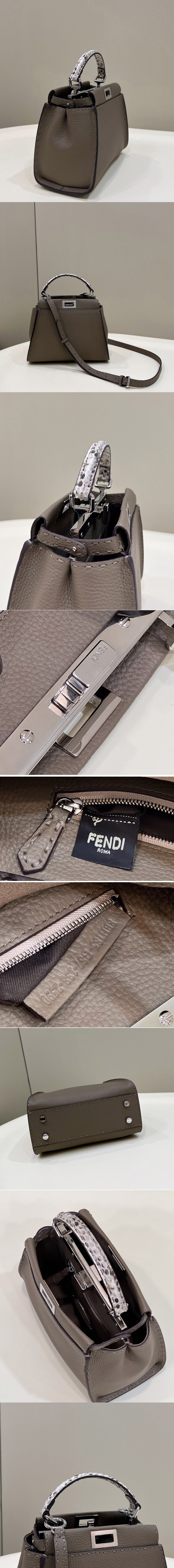 Replica Fendi 8BN244 Peekaboo Mini Bag in Grey Leather