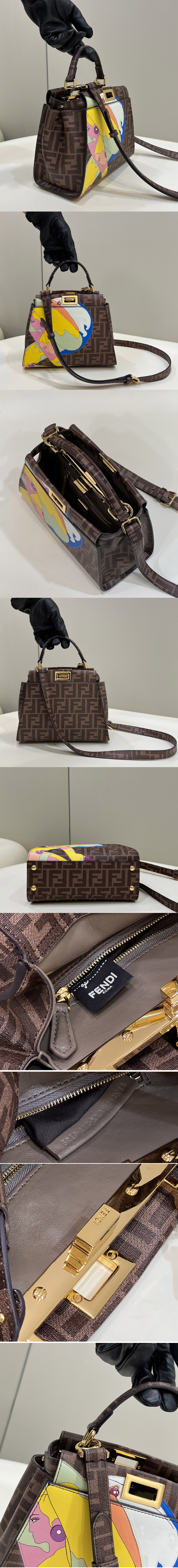 Replica Fendi 8BN244 Peekaboo Mini bag in FF glazed fabric