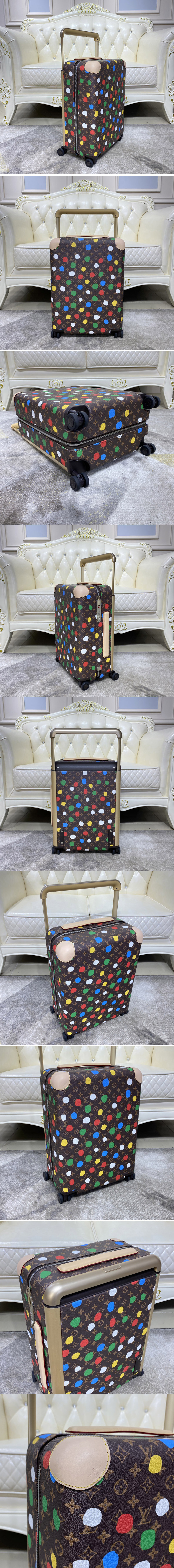 Replica Louis Vuitton M10118 LV x YK Horizon 55 trolley bag in Monogram coated canvas with 3D Painted Dots print