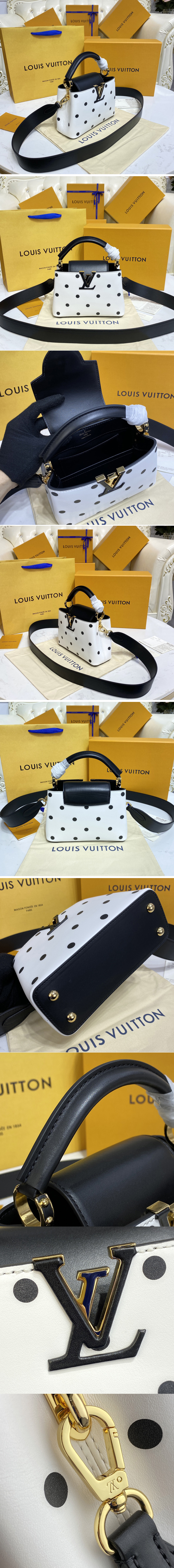 Replica Louis Vuitton M20372 LV Capucines Mini handbag on Black/White Taurillon Calfskin leather