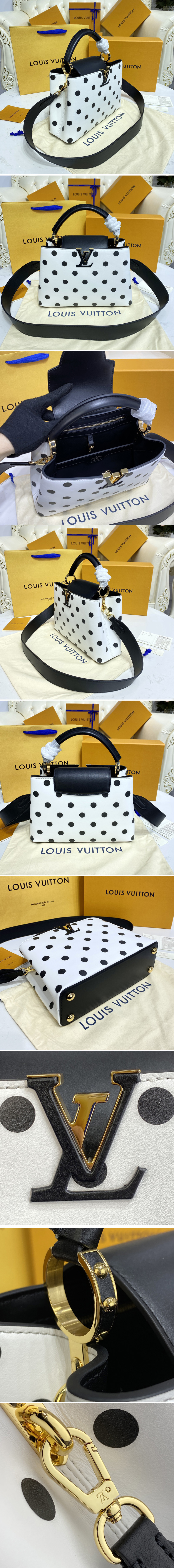 Replica Louis Vuitton M20373 LV Capucines BB handbag on Black/White Taurillon Calfskin leather