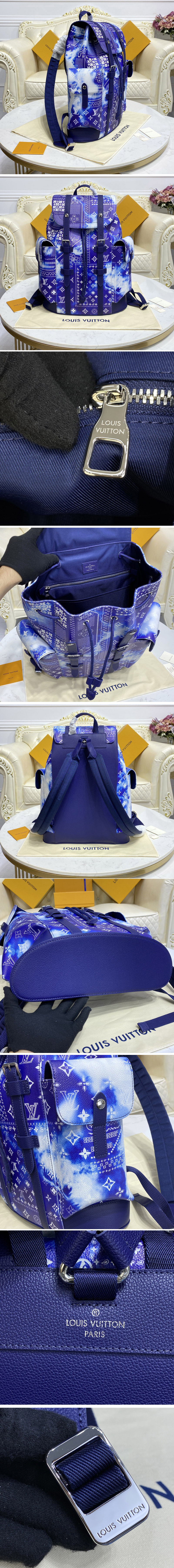 Replica Louis Vuitton M20554 LV Christopher PM Backpack in Blue cowhide leather