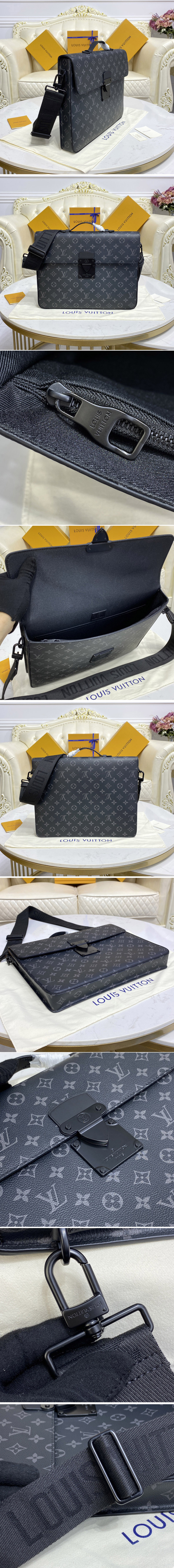 Replica Louis Vuitton M20835 LV S-Lock Briefcase Bag in Monogram Eclipse Canvas