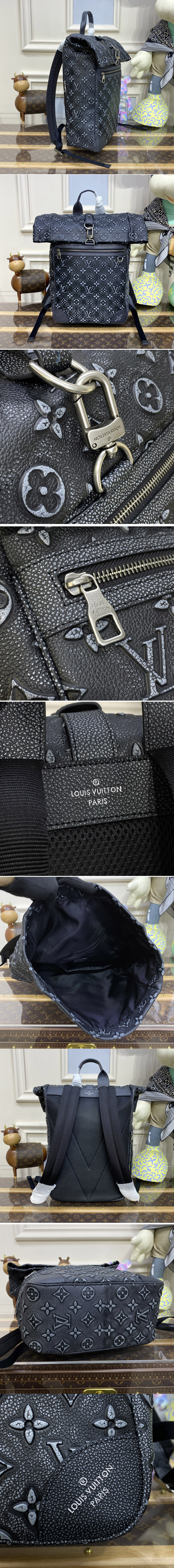 Replica Louis Vuitton M21359 LV Roll Top Backpack in Black Cowhide leather