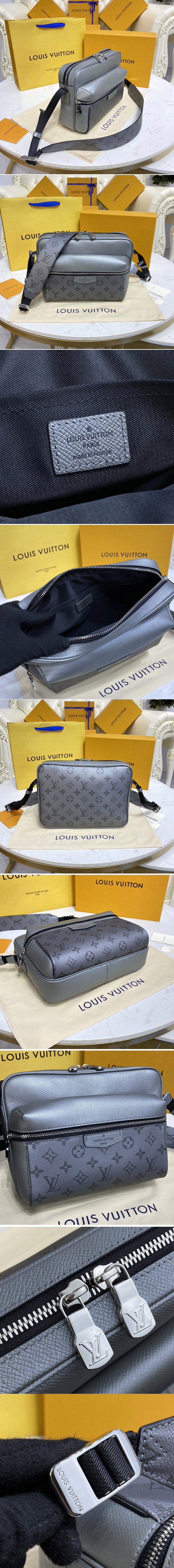 Replica Louis Vuitton M30830 LV Outdoor Messenger bag in Gray Monogram coated canvas and Taiga leather