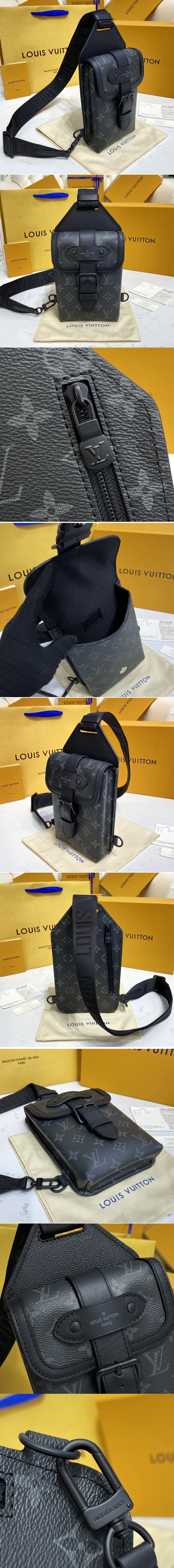 Replica Louis Vuitton M45912 LV Saumur Slingbag Bag on Monogram Eclipse canvas